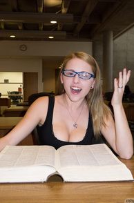 Teasing Blonde Study Girl At The Library